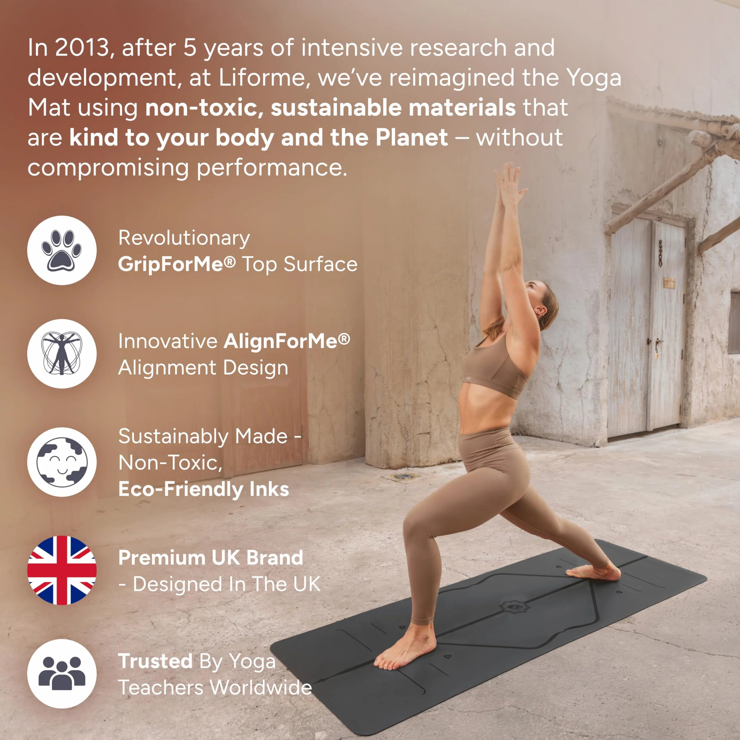 LIFORME Yogamatte - Die Weltweit Beste Umweltfreundliche, rutschfeste Yoga Matte Mit Dem Originalen Einzigartigen Ausrichtungsmarkierungssystem - Biologisch Abbaubare Matte