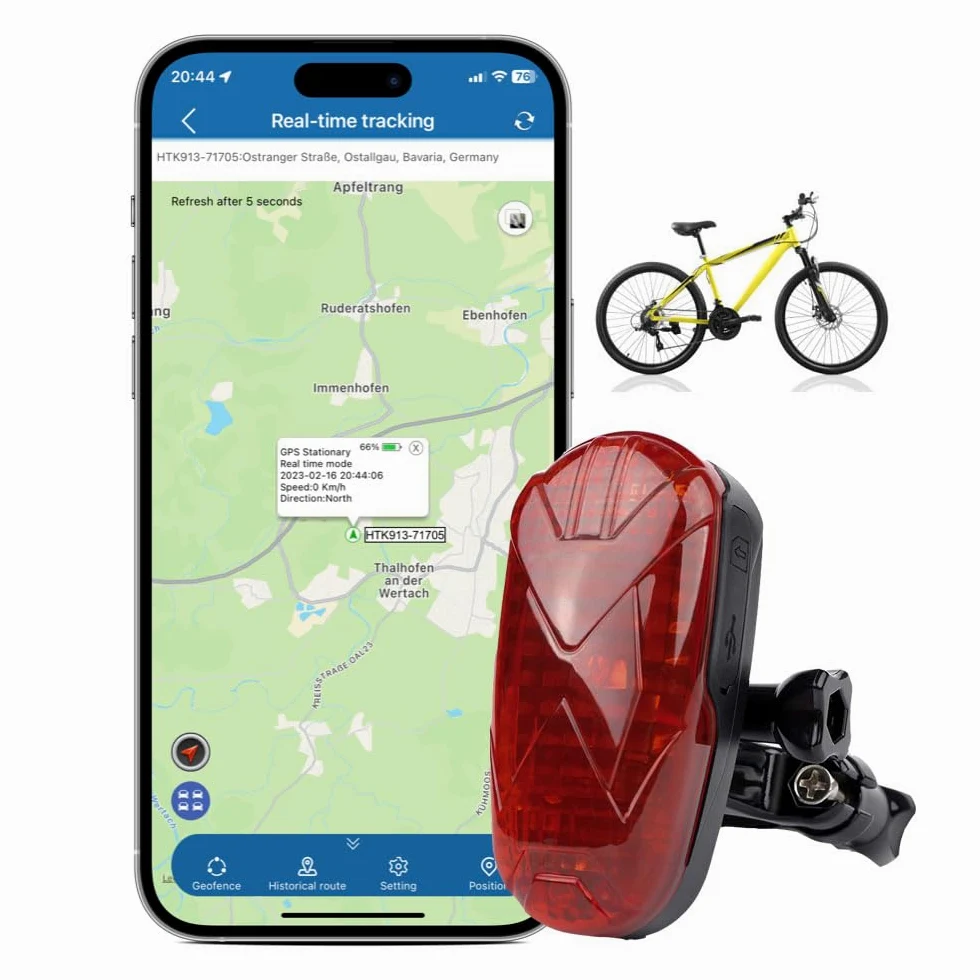 TKMARS TK906 GPS-Tracker Fahrrad, GPS Ortungsgerät für E-Bike Roller Motorrad Lenker, Echtzeit Peilsender und wasserdicht, 1800mAh-Akku, SOS-Alarm, kostenlose APP/Webplattform ohne ABO