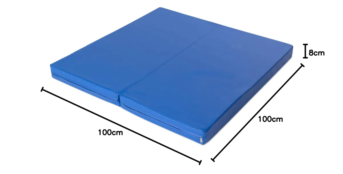 Jeflex - blaue klappbare Weichbodenmatte & Turnmatte 100 x 100 x 8 cm MADE IN GERMANY/faltbare Gymnastikmatte/platzsparende Fitnessmatte & faltbare Yogamatte/dicke Sportmatte für Kinderzimmer
