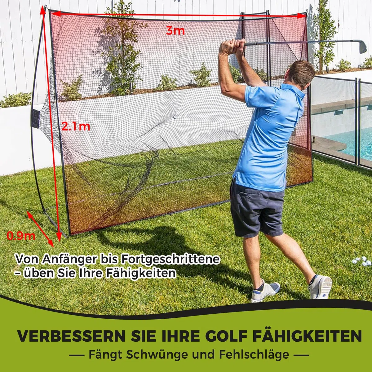 Golf Netz 2,1x3 m,Groß & Tragbares Golf-Übungsnetz mit Tasche für Innen & Außen Garten, Haus und Training – Praktische Golf Trainingshilfen & Zubehör