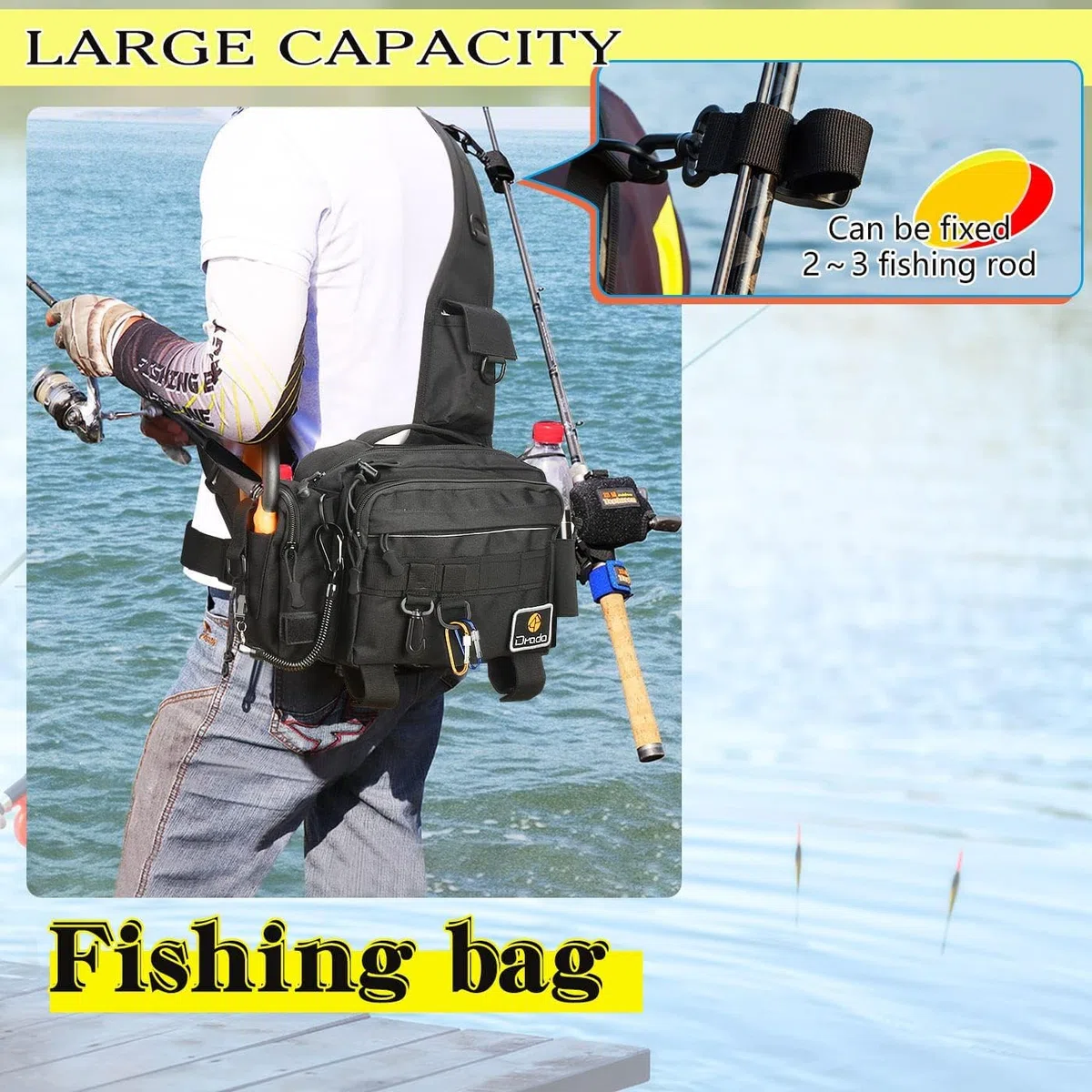 drado Angeltasche Sling Angeltasche, Wasserdicht und verschleißfest Angelrucksack für Angelzubehör(schwarz)