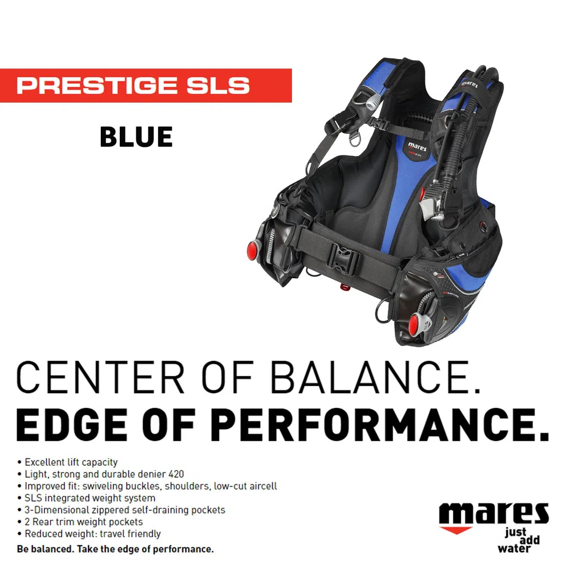 Mares Prestige SLS BL, Tarierjacket für Erwachsene, Unisex, Blau, L