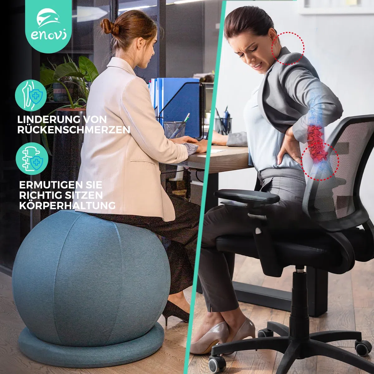 ProfiBalance Gymnastikball mit Abdeckung, Pezziball, Sitzball Büro
