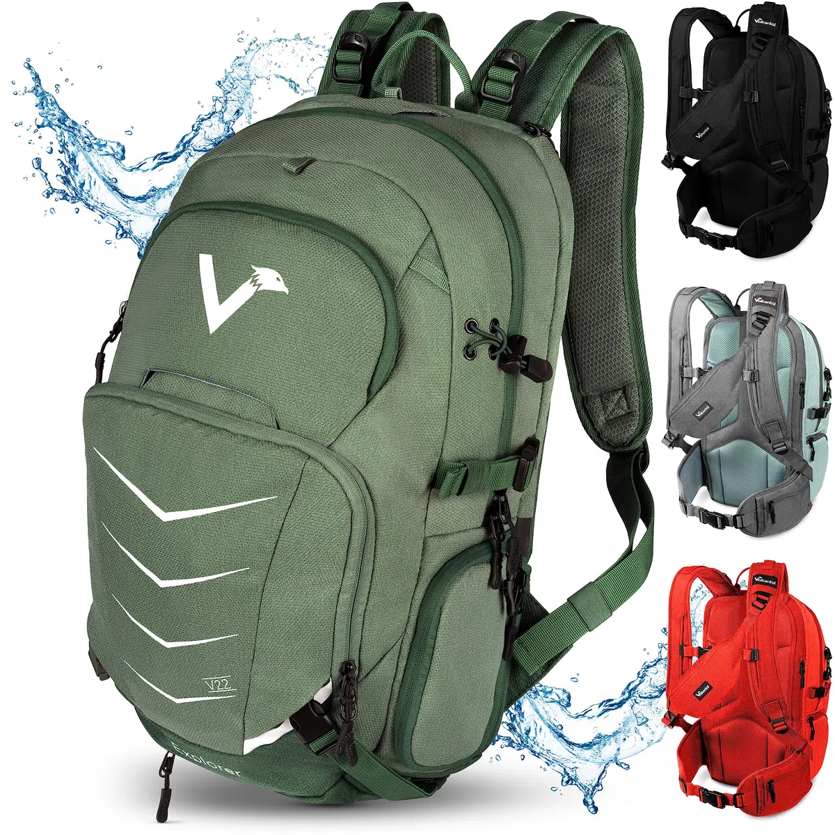 Valkental - Innovativer Rucksack mit perfekter Aufteilung (22L) Erweiterbares Volumen (Kein Schwitzen) Wanderrucksack, Trekkingrucksack, Fahrradrucksack & Outdoor Rucksack - Wasserfest & Reflektierend