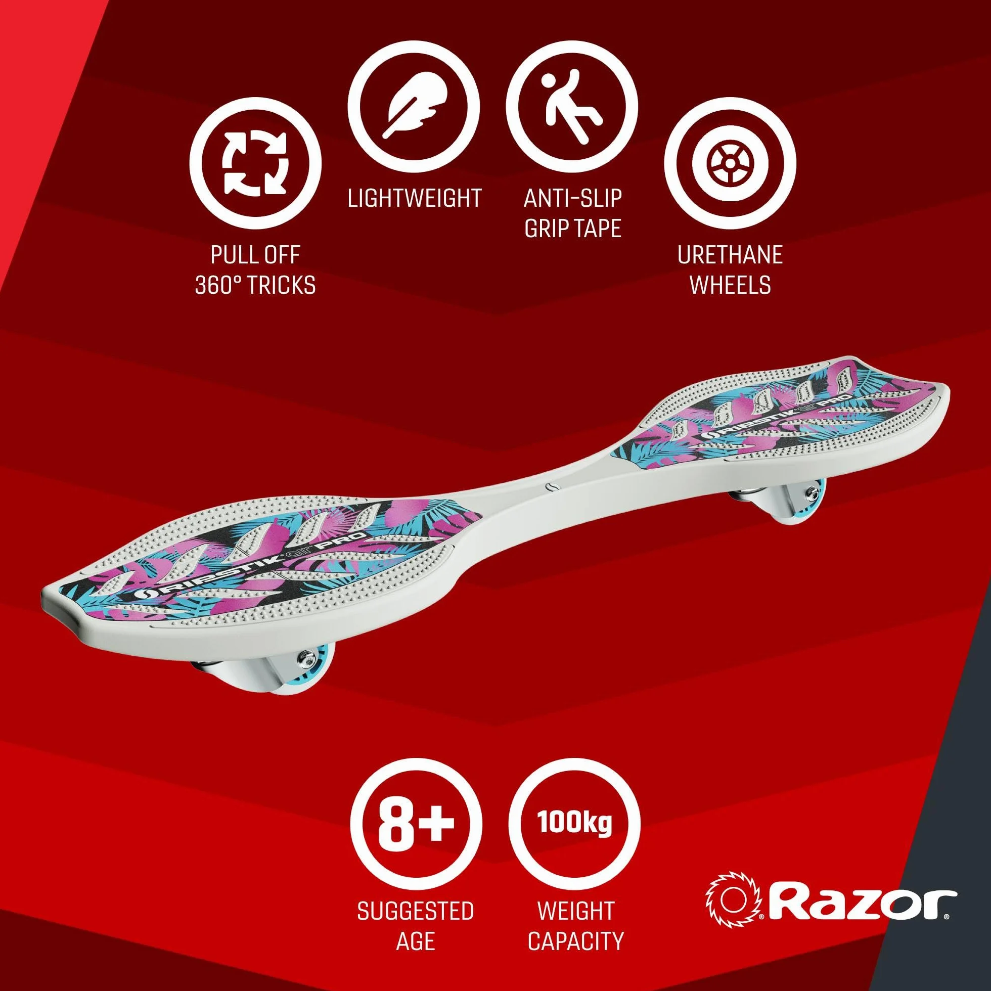 Razor RipStik Ripster Air Pro Waveboard - Kompaktes leichtes Caster Board für 8+ Jahre, unterstützt Fahrer bis zu 100KG (220Lbs) - Sonderausgabe Weiß