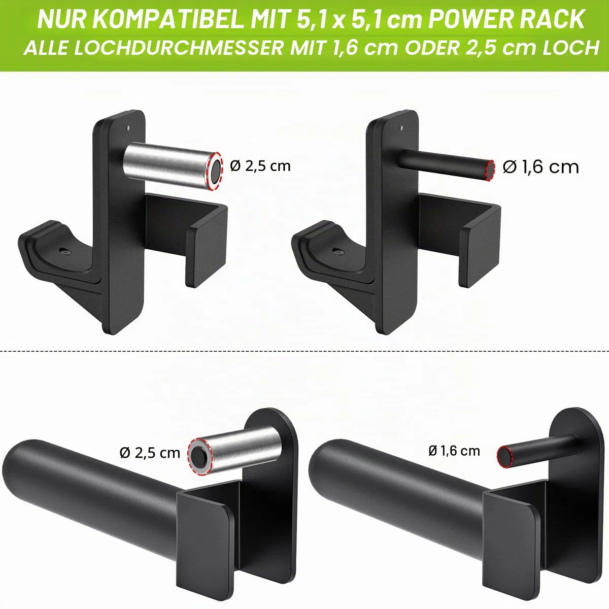 Kipika J-Haken und Hantelscheibenhalter-Set für 2" x 2" und 3" x 3" Power Rack - Squat Rack Aufsätze für Krafttraining und Gewichtsaufbewahrung