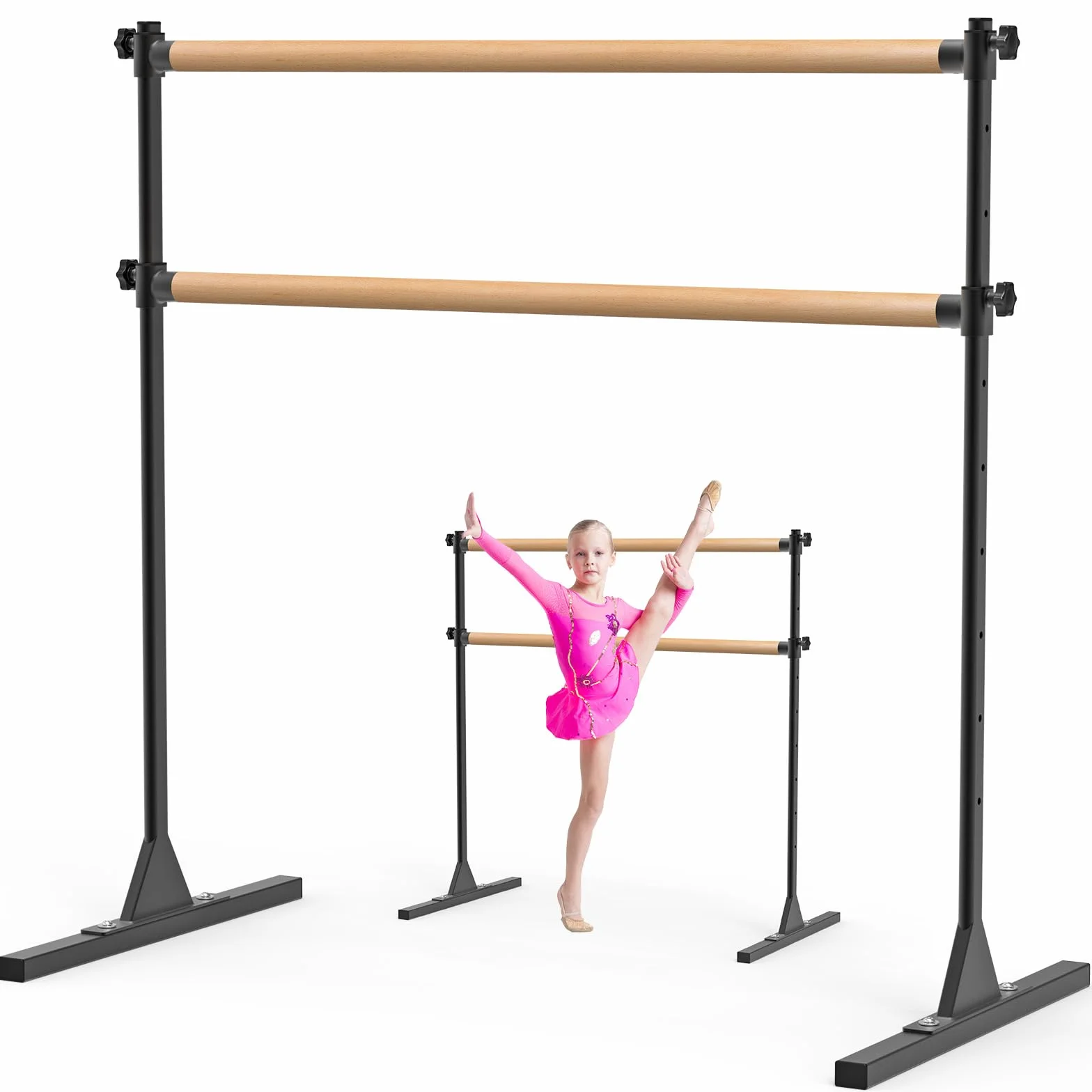 BeneLabel Ballettstange Freistehend, 10 Höhenverstellbare Ballet Stange Kinder Mädchen Tragbare Tanzstange Erwachsene Zuhause Mobile Boden Fitness Yoga Stretchstange