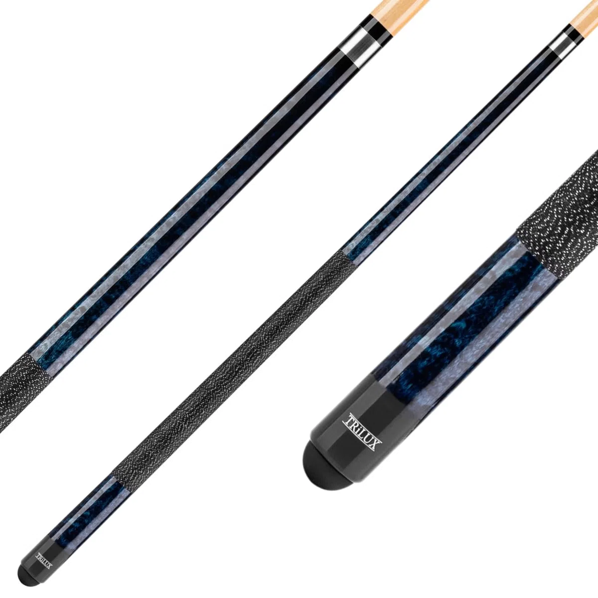 Winsport Billardqueue Trilux Junior, kurzer 2-TLG. Shorty Pool-Cue 130 cm, Leinen Griffband, 13 mm Profi Tip, ideal für Kinder/Jugend, Farbe blau
