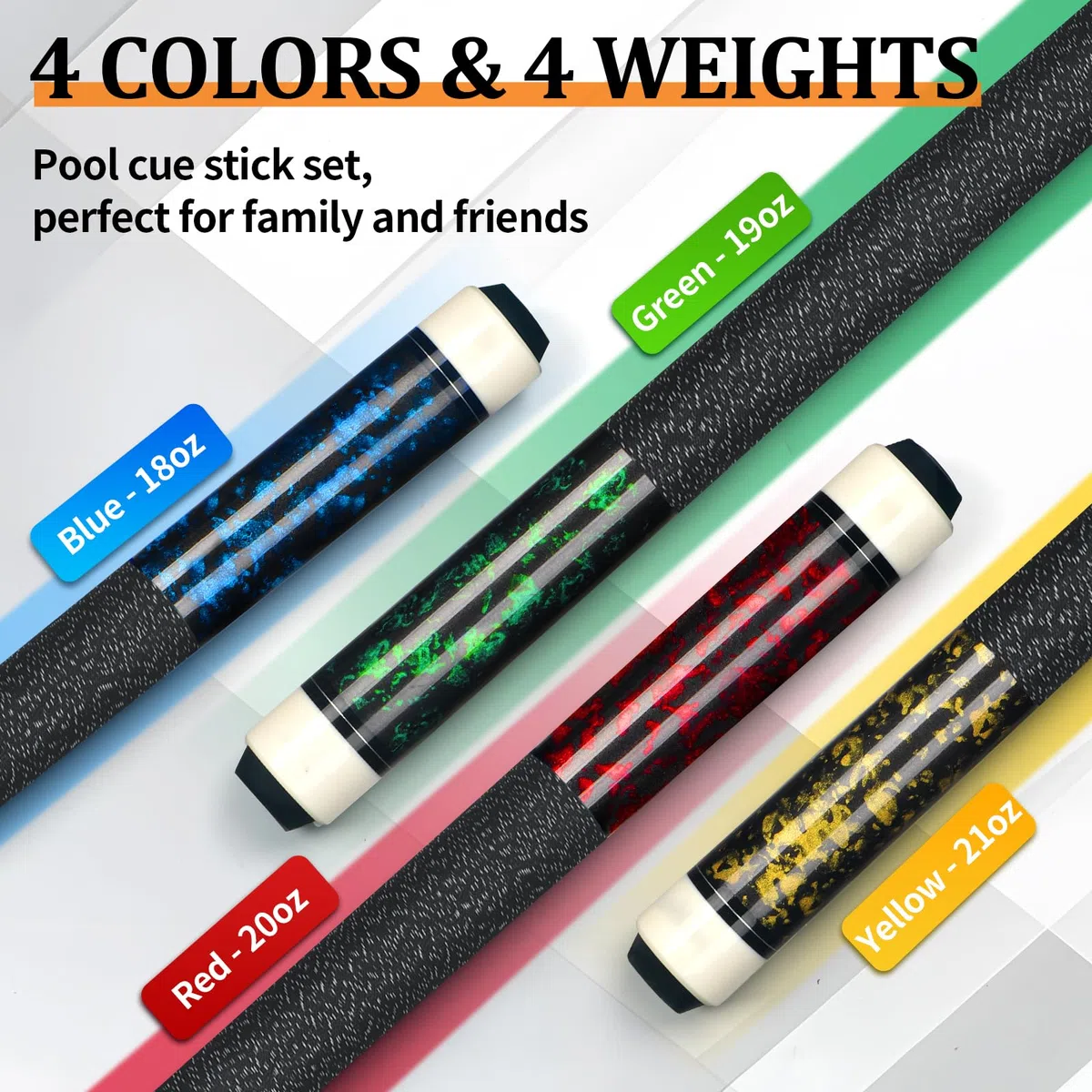 Kmise Billard Queue-Set, 147cm 18–21 oz Professionelles Billardqueue aus kanadischem Ahorn, Neuer verbesserter Griff, 4 Farben optional Queue Wird mit Kreide und Handschuhen geliefert
