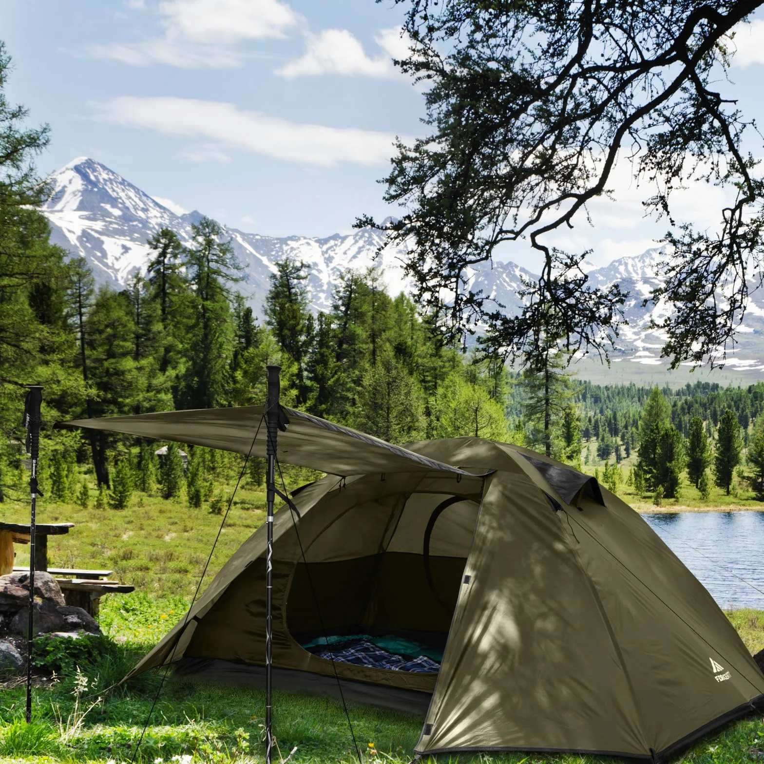 Forceatt Zelt 2-4 Personen Camping Wasserldicht 3-4 Saison,Ultraleicht Zelte Mit Kleinem Packmaß, Kuppelzelt Sofortiges Aufstellen Für Trekking, Outdoor, Festival