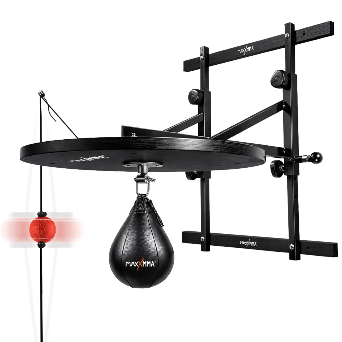 MaxxMMA Speed Bag Platform Kit für Intensives Boxtraining, zur Wandmontage, Höhenverstellbar, Stabile 24" Holzplattform, Ideal für das Heim-Fitnessstudio + patentierter Reaktionsball