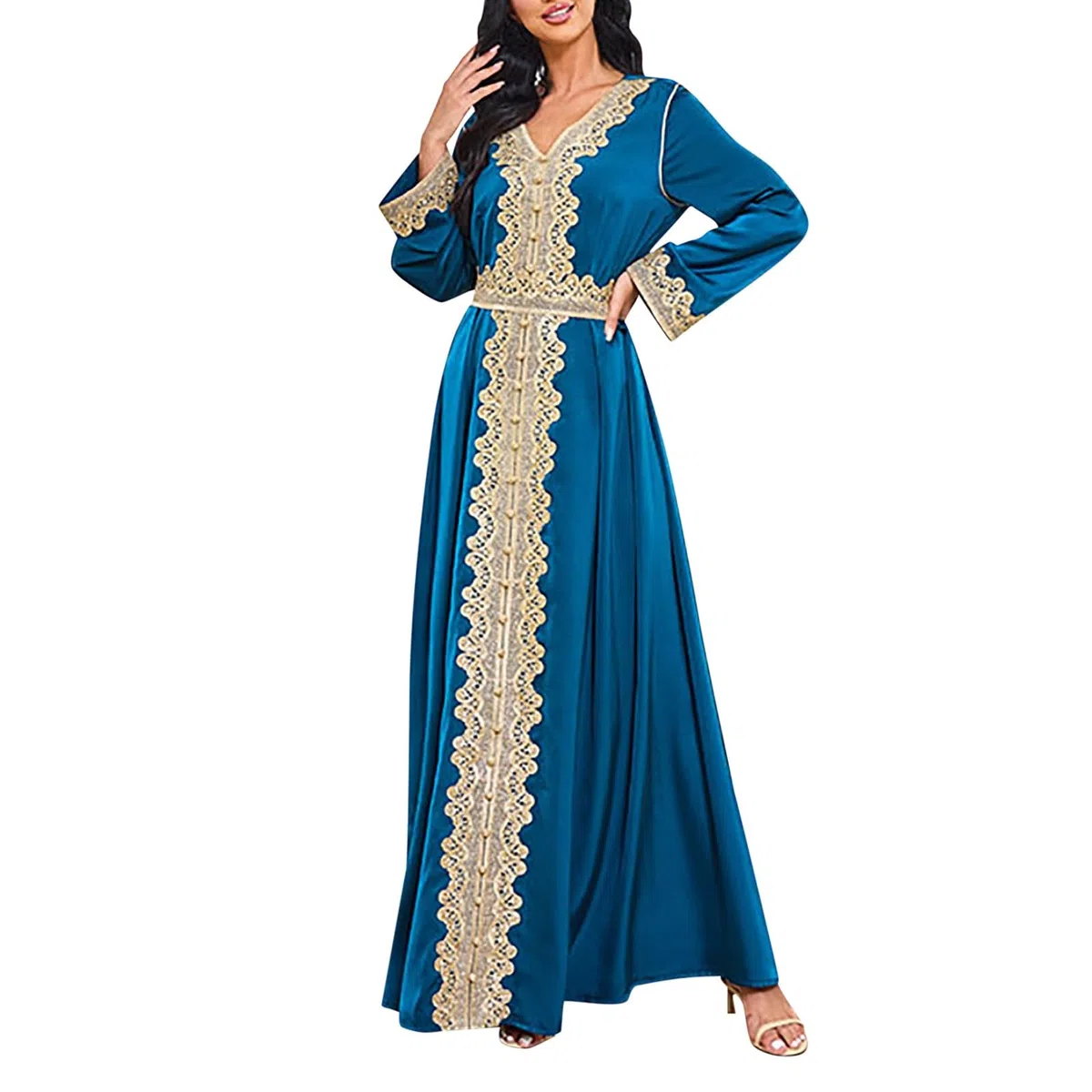 Frauen Langarm Bestickte Arabische Kleid Islam Jilbab Muslimische Damen Herbst Hochzeit Kaftan Robe Tunika Abaya Dubai Abendkleid Muslim Knöchellang Gewand Islamische Kleidung
