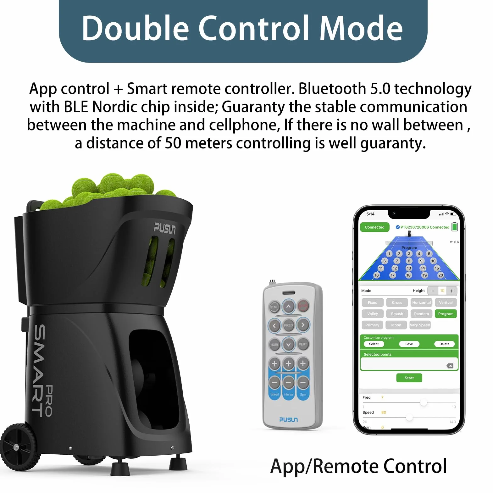 PT-SMARTPro Tennisballmaschine – Professioneller Auto-Ball-Server mit APP-Steuerung, 20 Landepunkten & variabler Geschwindigkeit, intelligenter Tennistrainer mit Multi-Winkel-System (4-6H Laufzeit)