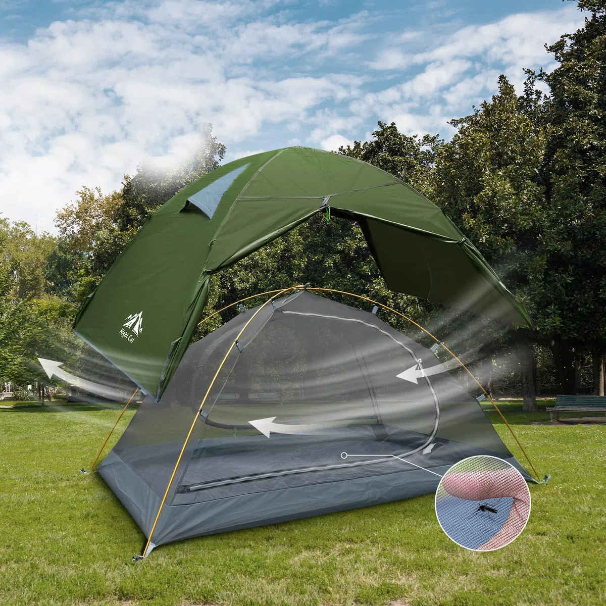 Night Cat Camping 2 Personen Zelt: Wasserdicht Leichtes 3 Jahreszeiten 2 Mann Einfach Aufzubauen mit Vorzelt und Kleines Packmaß für Outdoor Trekking Festival