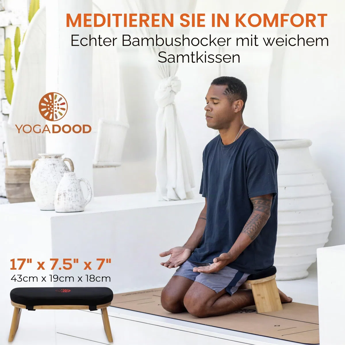 Faltbare Meditationsbank mit Samtkissen & Tragetasche - Bambus Yoga Hocker Seiza Gebetsbank Reise Meditationssitz - Bequemer Kniestuhl für Achtsamkeit Zen Praxis Meditationshocker, YD002