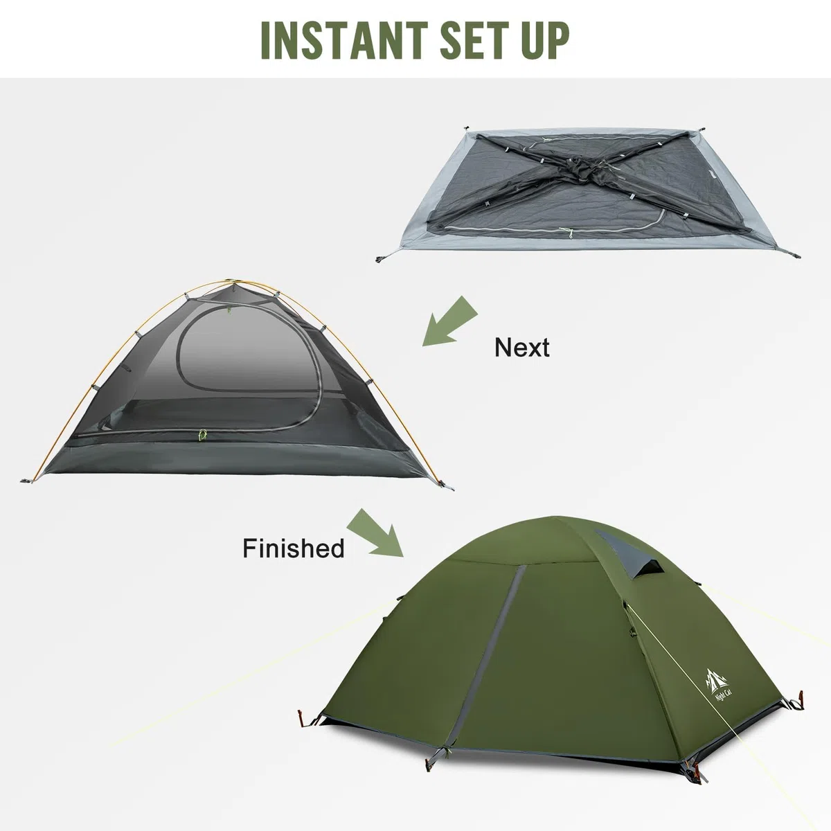 Night Cat Camping 2 Personen Zelt: Wasserdicht Leichtes 3 Jahreszeiten 2 Mann Einfach Aufzubauen mit Vorzelt und Kleines Packmaß für Outdoor Trekking Festival