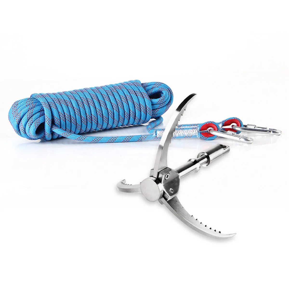 Grappling Haken mit 3 Klettern Folding Sägezahn Klauen Karabiner und 10 m Kletterseil mit 2 Pcs Karabiner für Klettern, Wandern, oder Baum Leib Outdoor Sport Klettern Überlebens Tool