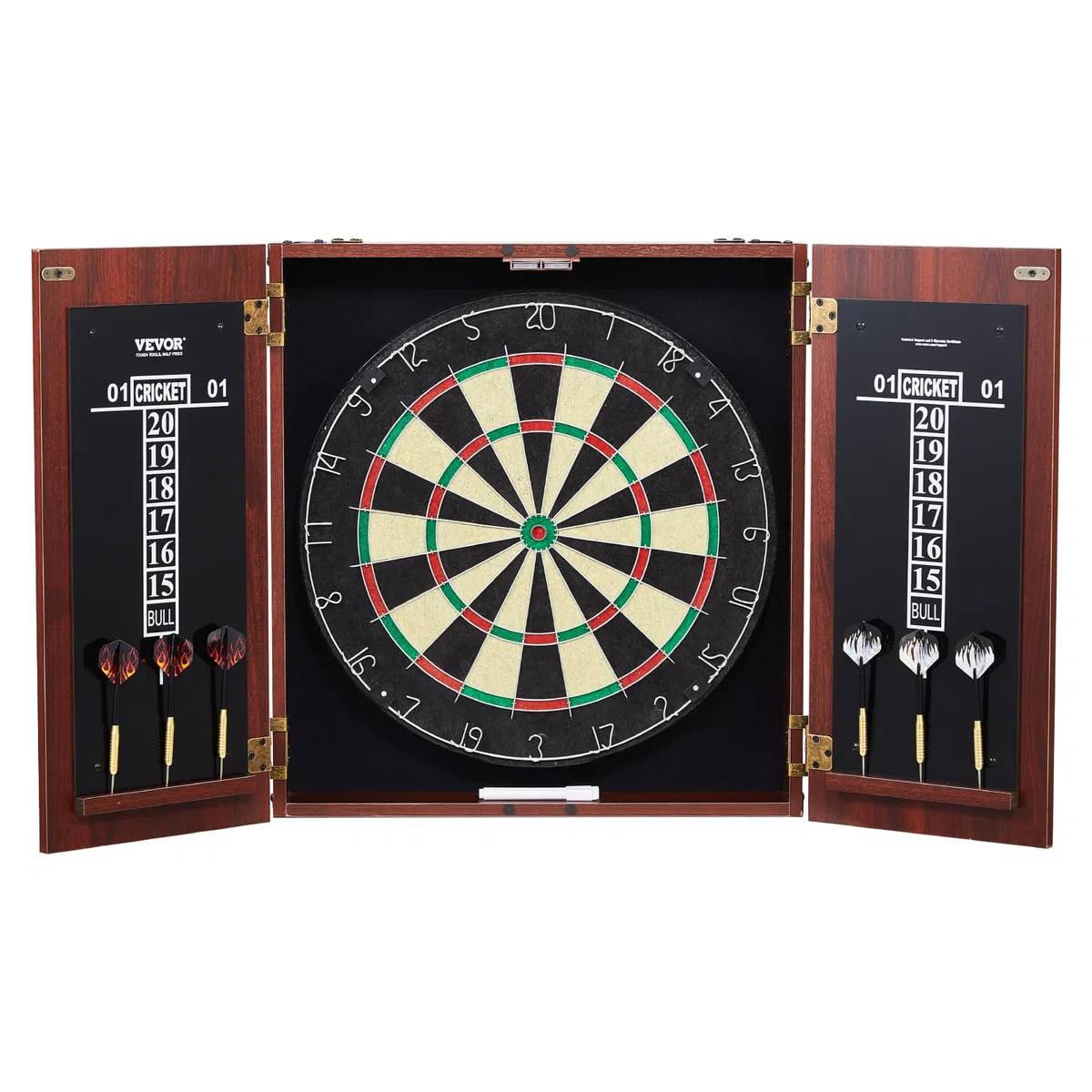 VEVOR Dartboard- und Schrankset Dartboard-Schrank in offizieller Größe, Dartscheibe 45 x 3,8 cm versteckbarer Dartschrank mit Stahlspitzen, komplett mit sämtlichem Zubehör, für Cricket-Spiele