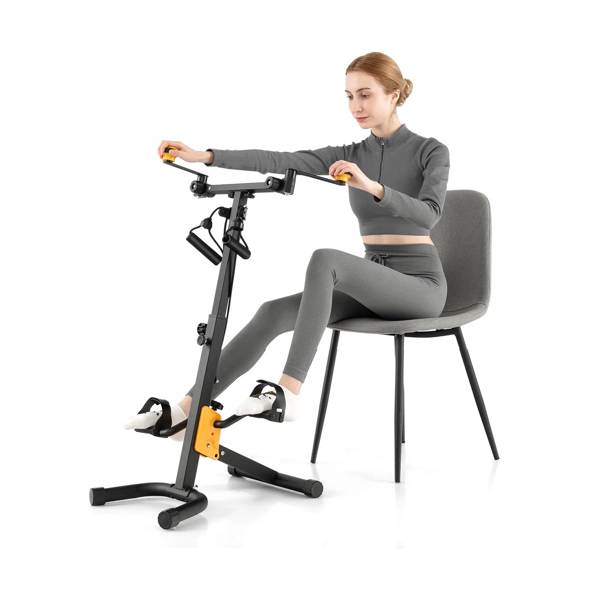 GOPLUS Pedaltrainer Senioren, Bewegungstrainer Arm- und Beintrainer mit Handgriff & Widerstand, Ergometer Heimtrainer höhen- und längenverstellbar, 43 x 53 x 73-102 cm