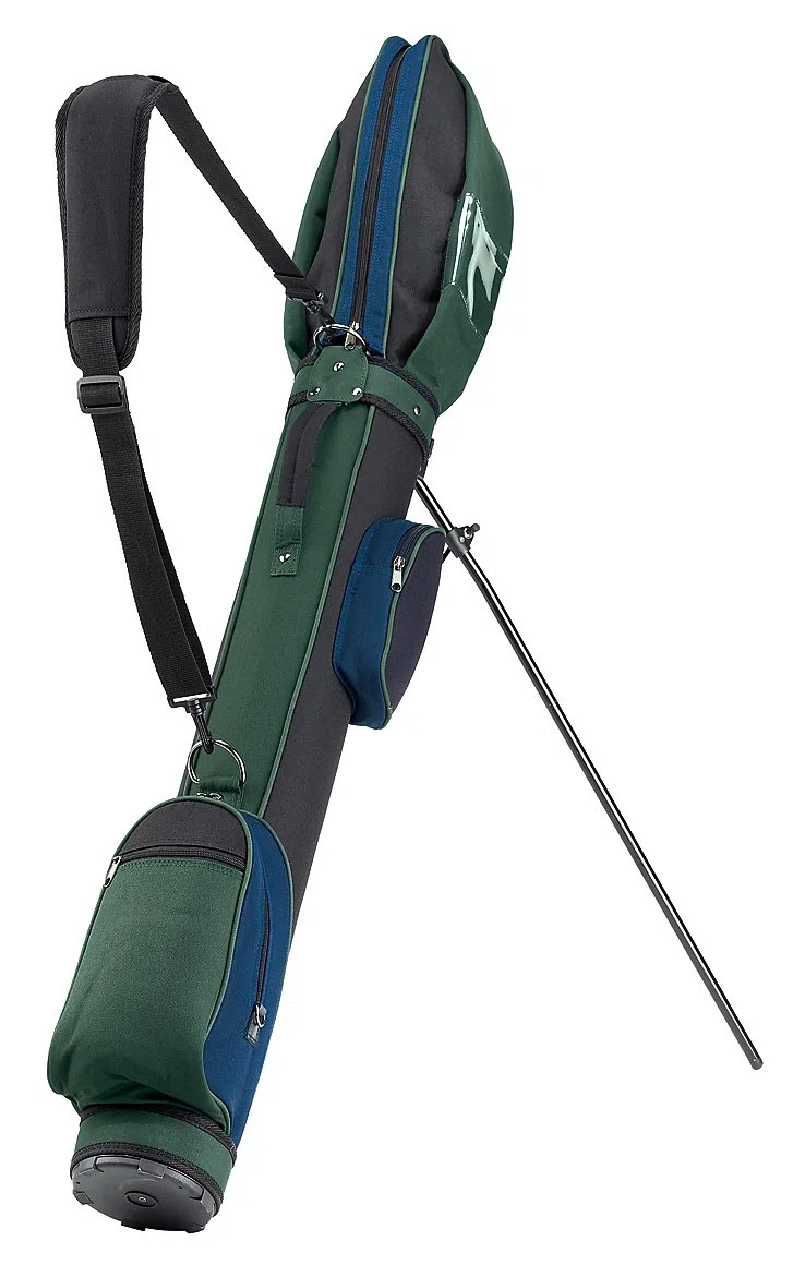 Exclusiv Stand- und Tragebag TRI-Color Royal Blau/Opalgrün/Schwarz mit automatischen Klappfüssen, Tragegurt und gepolstertem Kopfteil