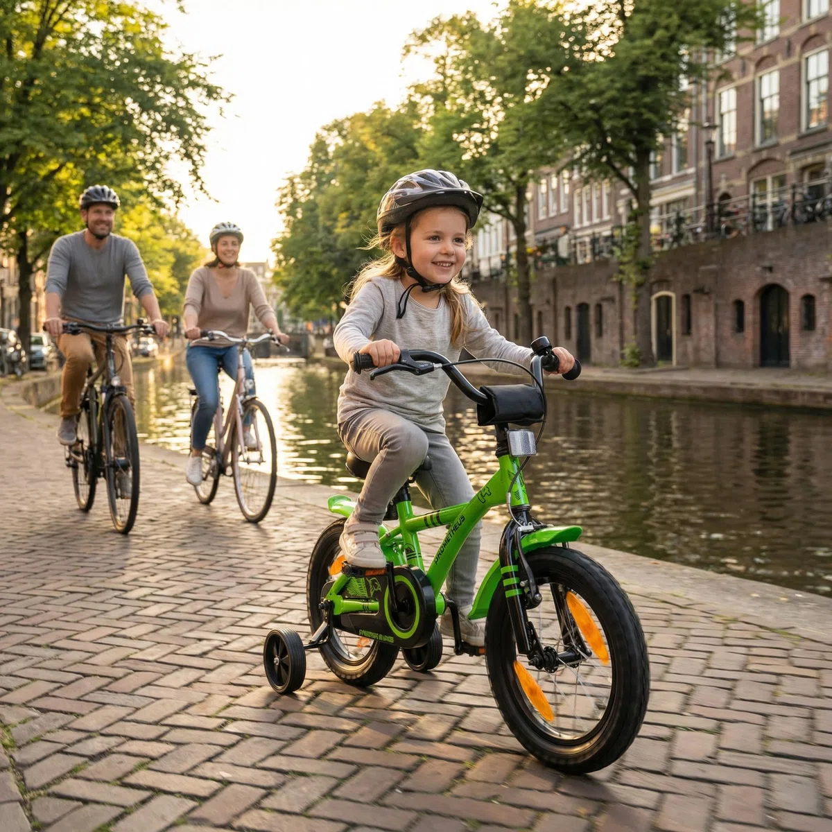 PROMETHEUS BICYCLES Kinderfahrrad 14 Zoll ab 4 Jahren - Kinder Fahrrad Mädchen Jungen Fahrrad Kinder mit Stützräder Rücktrittbremse in Grün
