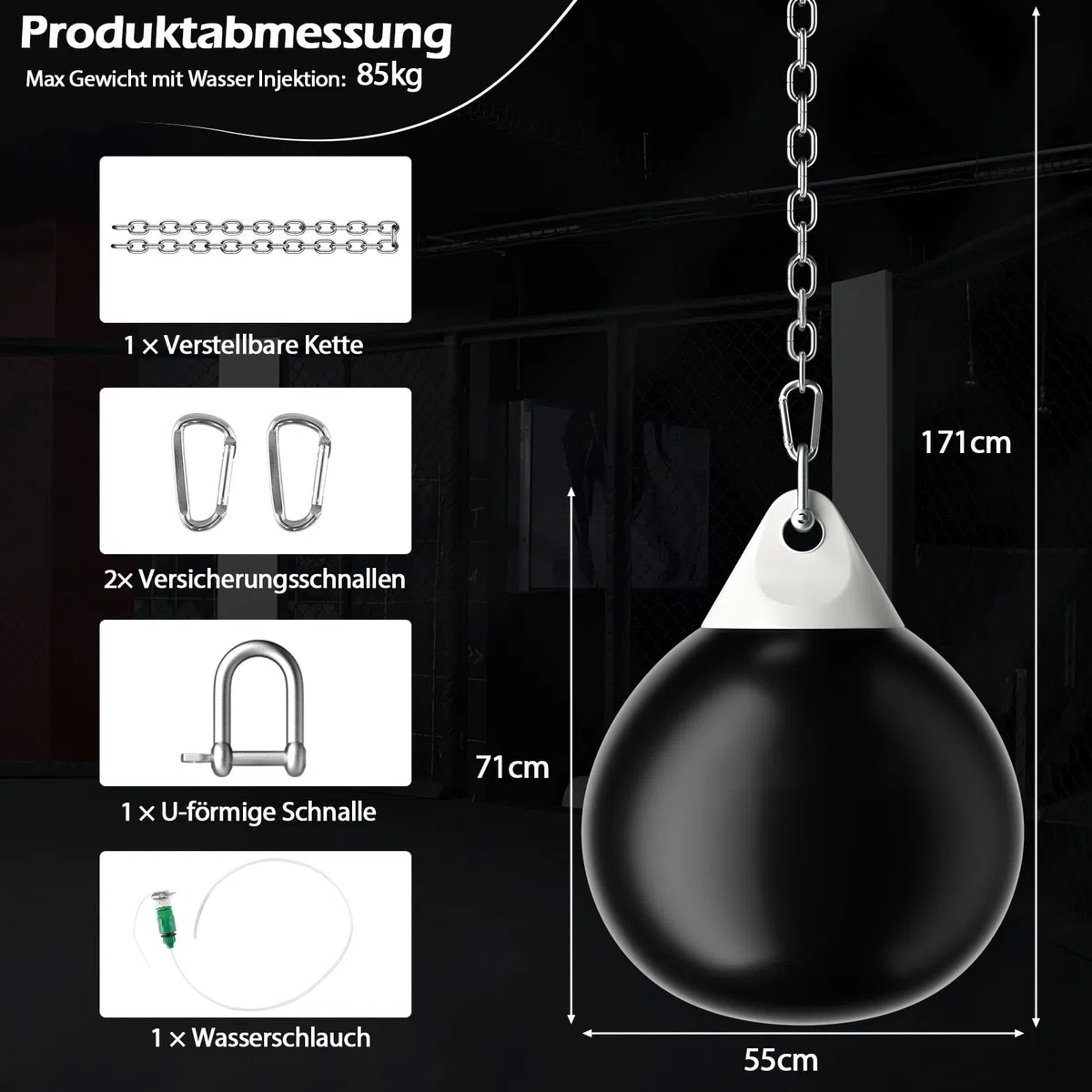 COSTWAY Ø45cm/55cm Wasserboxsack, 50 kg/80kg Boxing Punching Bag mit Verstellbarer Metallkette, Sicherheitsschnallen & Wasserschlauch, Punchingsack für Erwachsene & Kinder