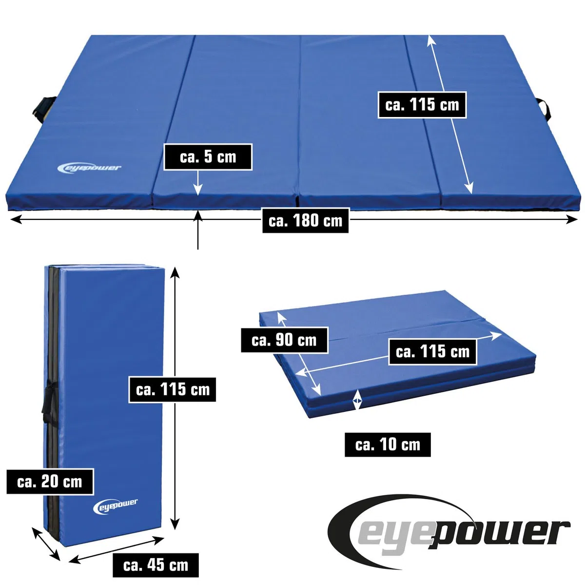 EYEPOWER Klappbare Turnmatte für Zuhause - Dicke Gymnastikmatte - Weichbodenmatte Akrobatik Matte Yoga Matratze Turnmatte Dick Yoga Matte Turnen Gym Matten Fallschutzmatten Kinder Outdoor