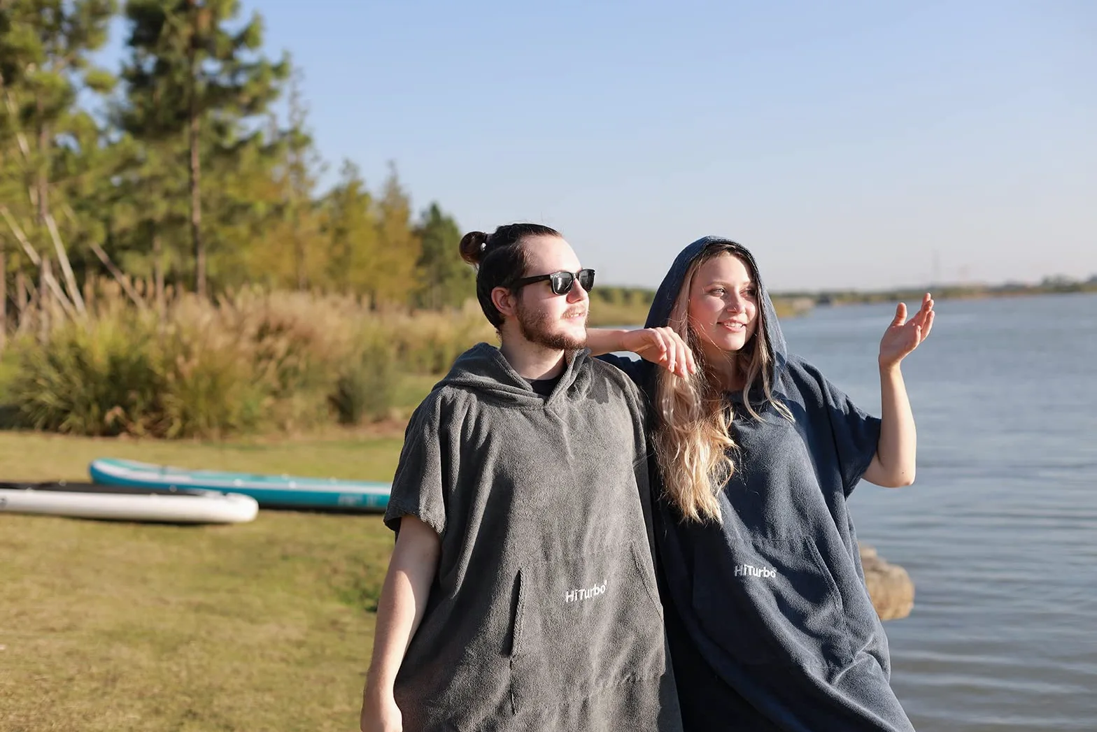 Hiturbo Wickelmantel / Bademantel, Poncho, Surf, kurzärmelig, mit Kapuze