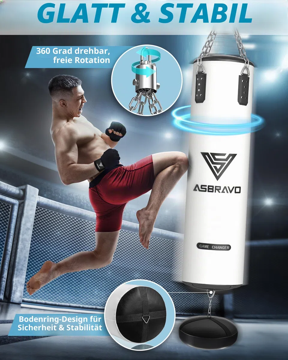 Boxsack für Erwachsene, 4ft PU schweren Boxsack Set 12OZ Handschuhe für MMA Muay Thai Kickboxen Training Home Gym, Kampfsport (ungefüllt)