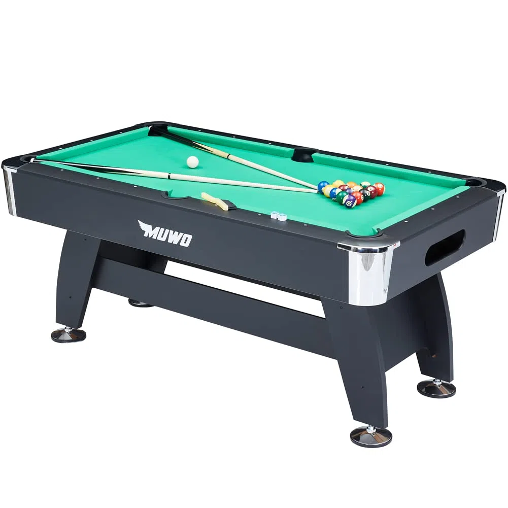 MUWO Winner Pro Billardtisch inkl. einem Satz Kugeln, mit Aufbaudreieck, 2 Queues, mit Kreide und Einer Bürste. Tisch im Original-Stil. Maße (LxBxH): 183 cm x 102 cm x 81 cm, Gewicht 80 kg, 2 Farben