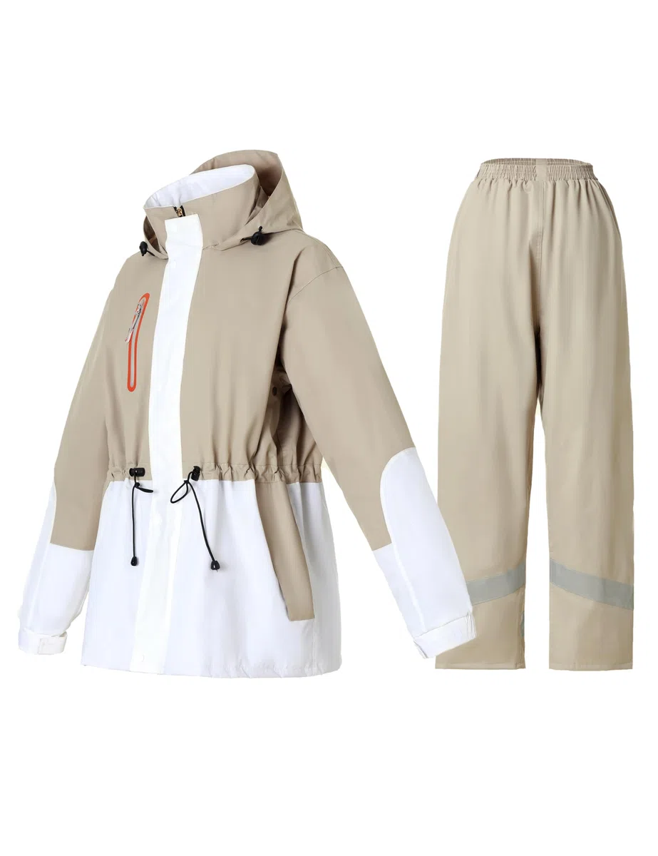 Regenanzug für Damen, wasserdichte Regenjacke und Hose mit reflektierender Spitze, Regenbekleidung für alle Sportarten, Anti-Sturm, Khaki, XX-Large