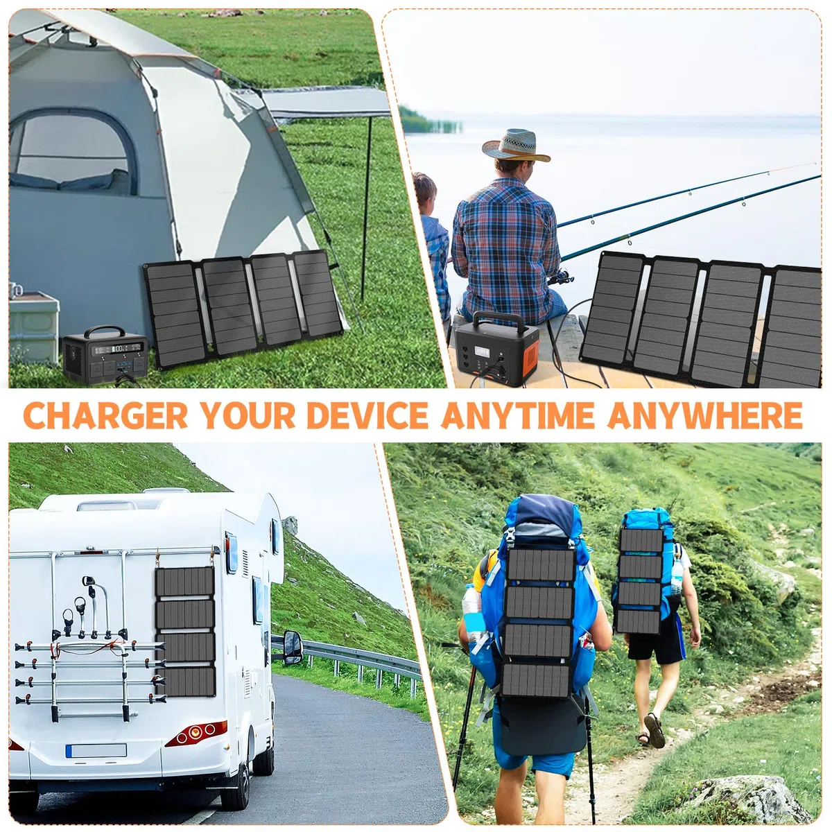 SOKIOVOLA [Upgraded] Faltbare Solarzellen, 50 W, tragbares Solarmodul-Ladegerät, 3 Ausgänge (USB-A USB-C DC), faltbares Solarpanel für Camping, Wandern, Wohnmobil, Outdoor-Aktivitäten