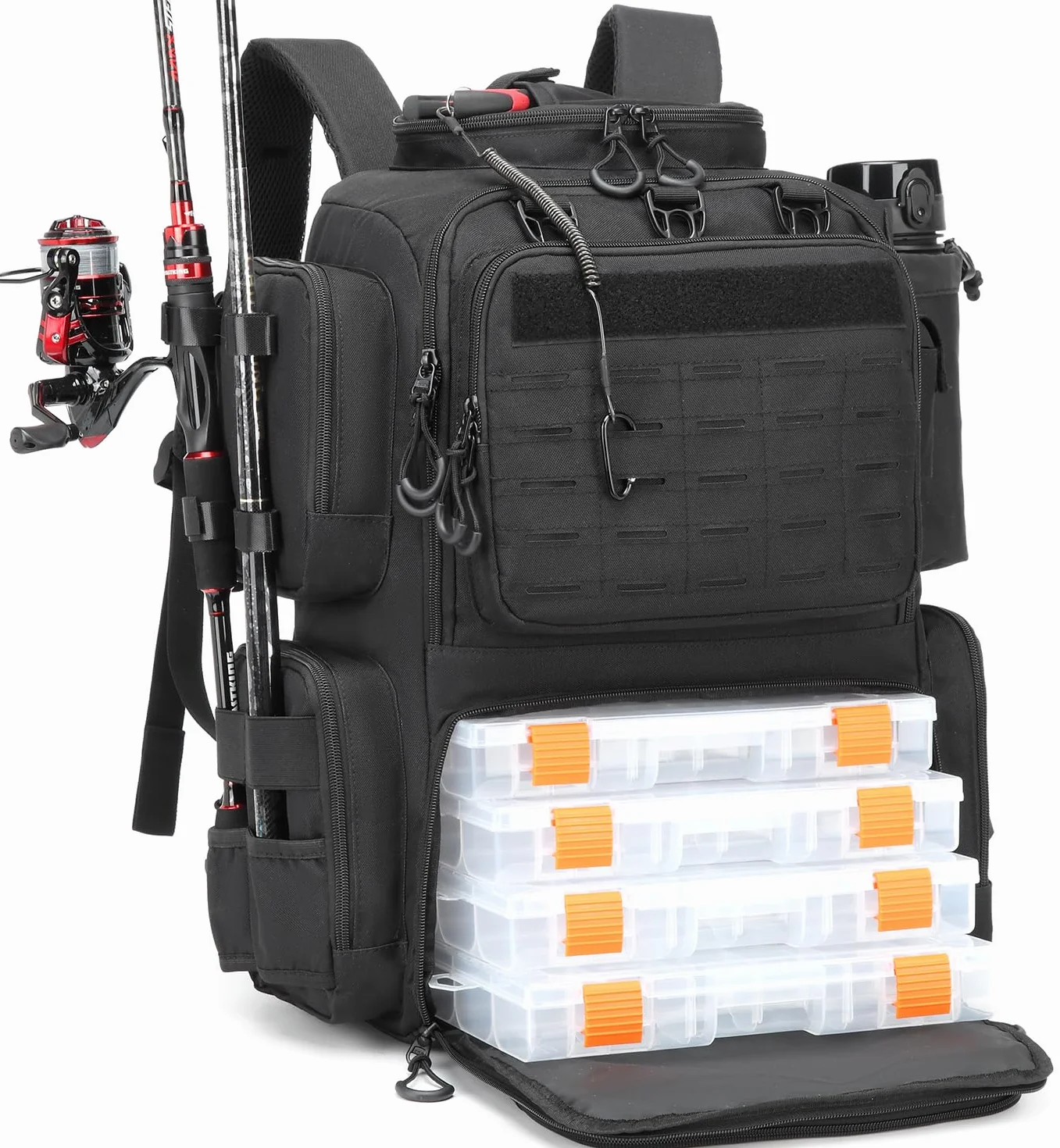 50L Angelrucksack mit 4 Boxen & Rutenhaltern Angeltasche wasserabweisend Angel Rucksack für Angelausrüstung
