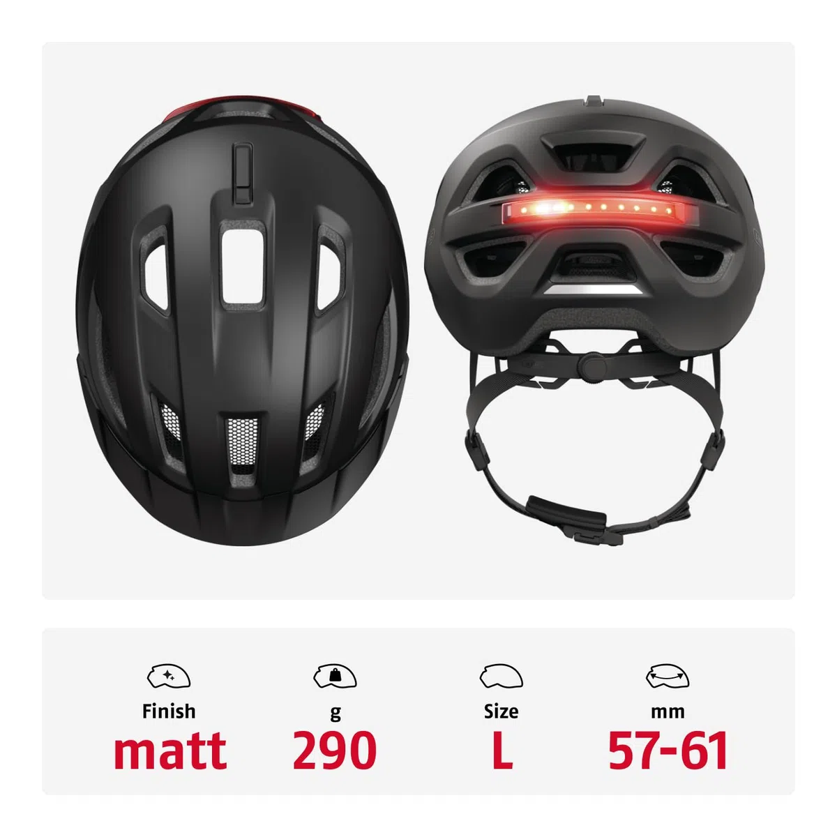 ABUS Stadthelm Urban-I 4.0 - Fahrradhelm mit aufladbarem Rücklicht, 2 Leuchtmodi, Schirm, Zopf-Öffnung und magnetischem Verschluss - für Jugendliche, Frauen und Männer