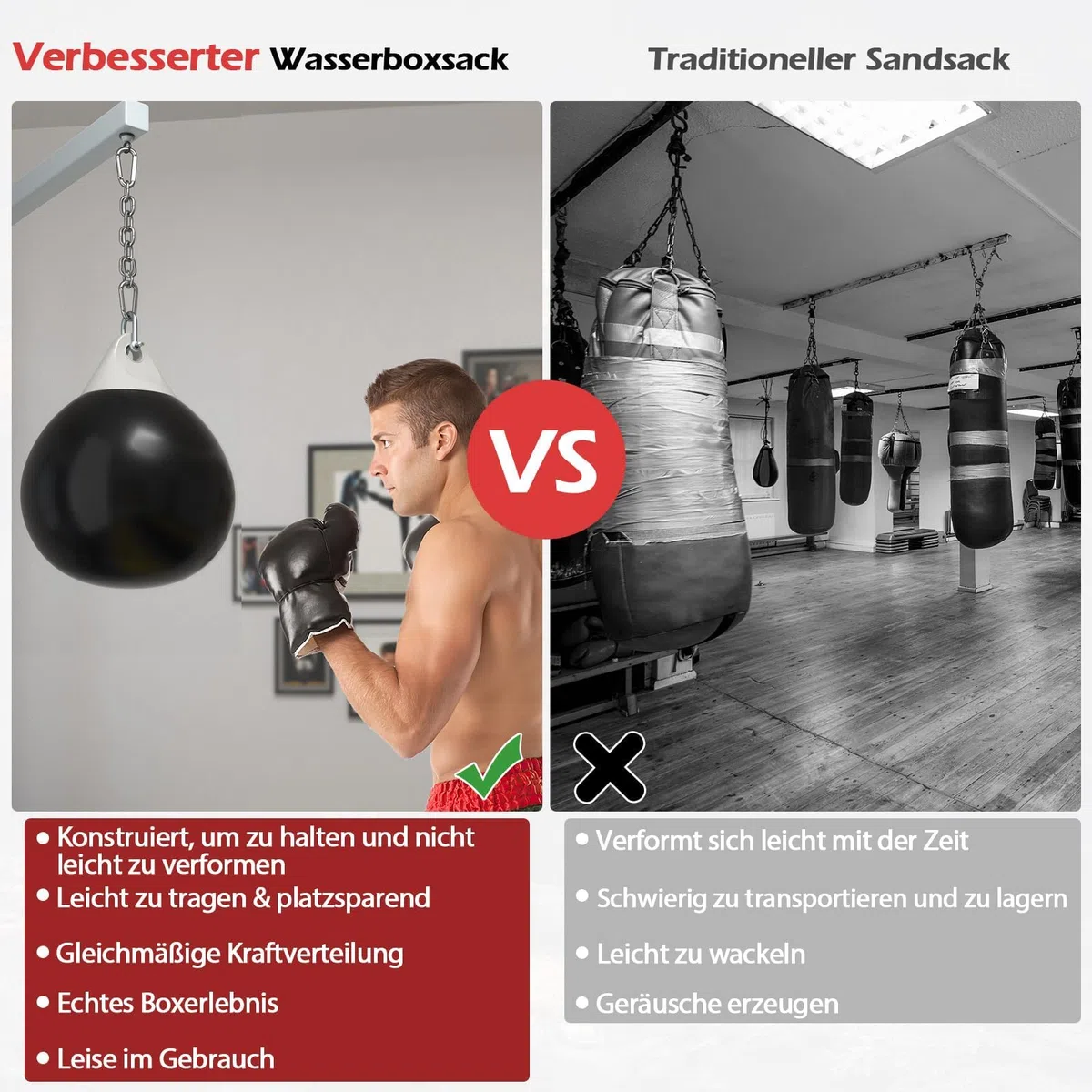 COSTWAY Ø45cm/55cm Wasserboxsack, 50 kg/80kg Boxing Punching Bag mit Verstellbarer Metallkette, Sicherheitsschnallen & Wasserschlauch, Punchingsack für Erwachsene & Kinder