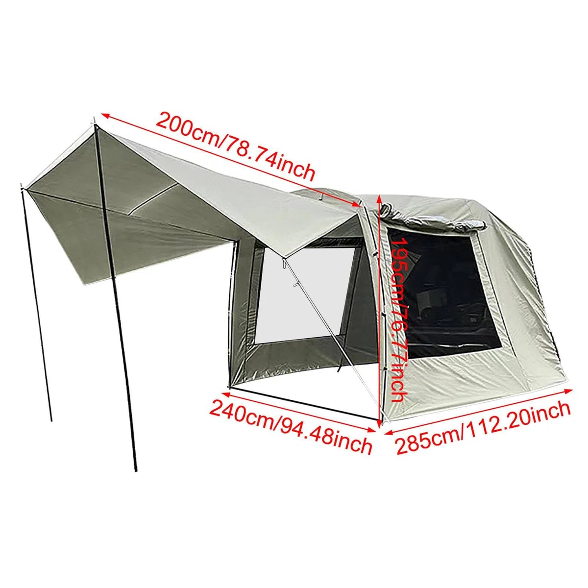 SUV Tent, Camping Tailgate Attachment Shelter, Oxford and Polyester Fabric with Gauze, Foldable UV-Proof Car Extension for Road Trips, Outdoor Adventures and Tailgating, 485x240x195cm