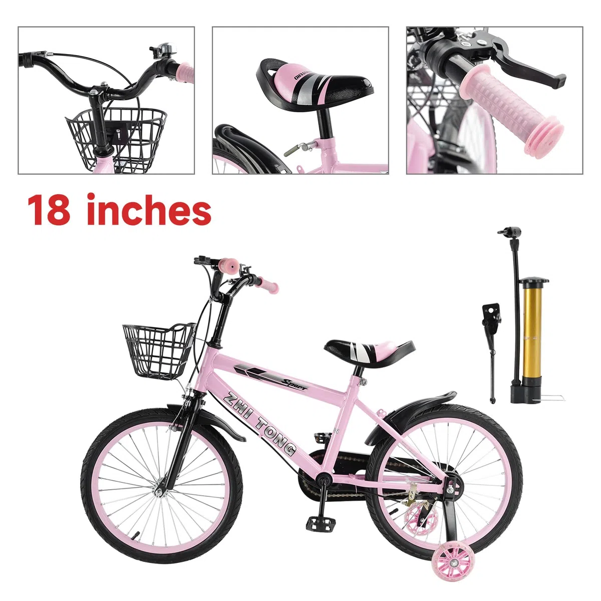 18 Zoll Kinderfahrrad, Verstellbarer Sitz & Lenker, Kohlenstoffstahlrahmen, Doppelbremsen, Stoßfeste Speichenräder, Magnetische Blitzräder, Abnehmbare Stützräder, Jungen/Mädchen Fahrrad