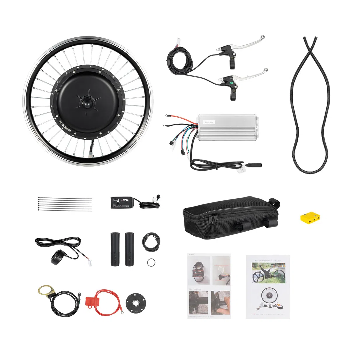 E-Bike Umbausatz 20 Zoll Vorderrad 48V 1000W | Aluminiumlegierung Bürstenloser Controller mit LED-Anzeige, 3-Gang Geschwindigkeitsregelung, Pedal-Hilfssensor