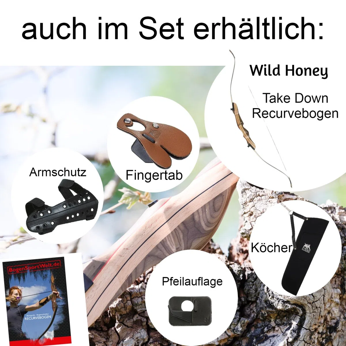Special Set Wild Honey - Take Down - 68 Zoll / 28 lbs - Einsteiger Recurvebogen; toller Einsteigerbogen, Anfängerbogen für Erwachsene und Jugendliche im Bogensport, Bogenschießen, Pfeil und Bogen