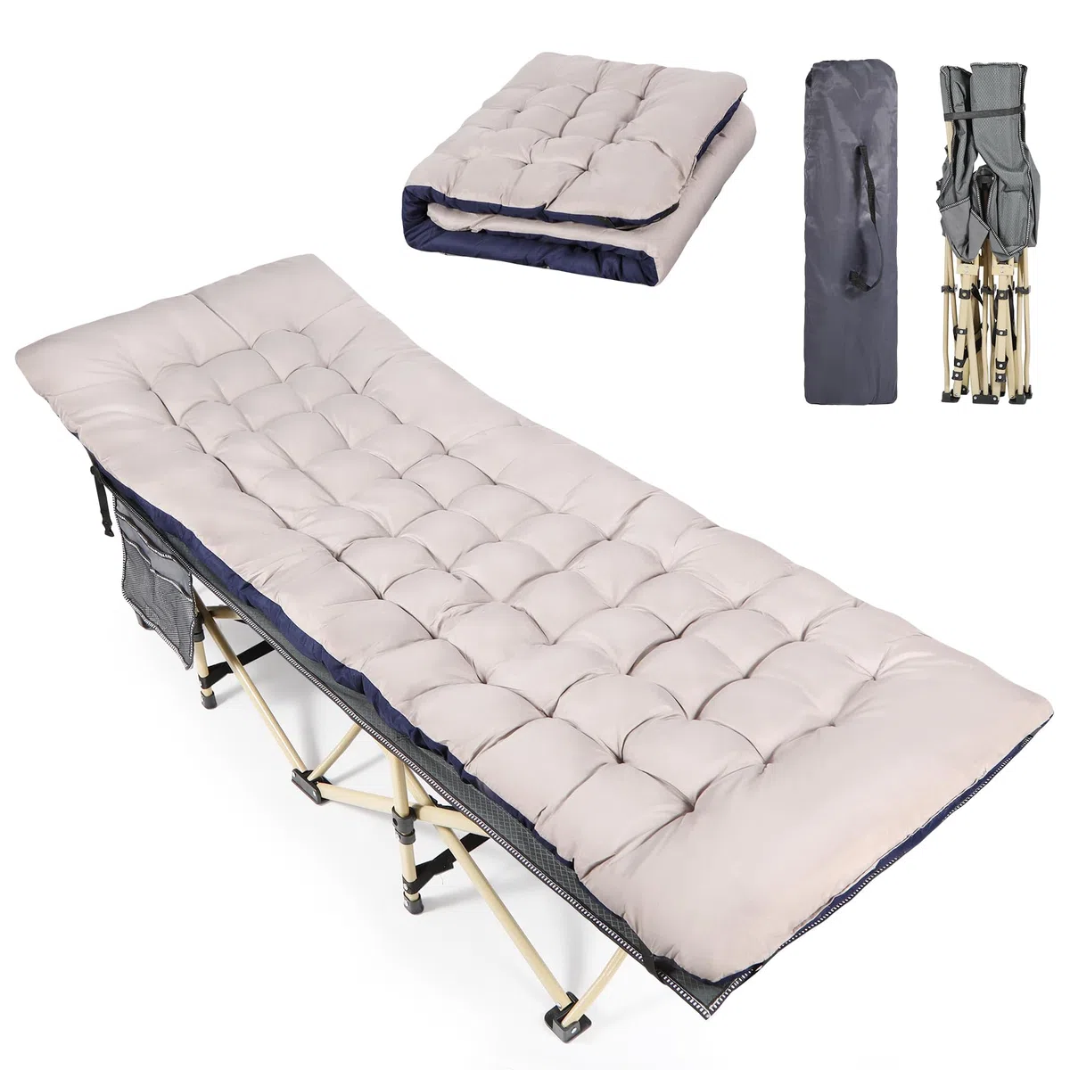 REDCAMP Campingbett Feldbett Klappbar mit Auflage für Erwachsene, XXL 190 x 71 x 38 cm Faltbar Feldbettauflage mit Matratze Topper für Camping Garten Innen Outdoor